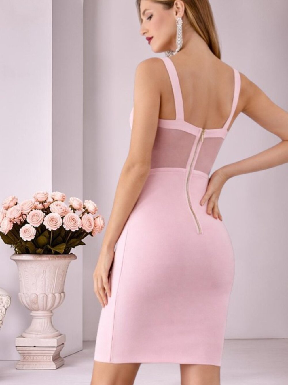 Blush Pink Corset Bust Mesh Bandage Bodycon Dress | Soft Sculpt Collection - Picture 5 of 9